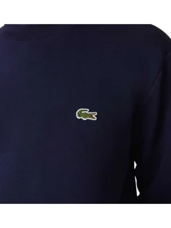 Sweat en coton mélangé marine uni coupe droite avec un col rond en bord côte