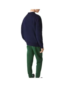 Sweat en coton mélangé marine uni coupe droite avec un col rond en bord côte