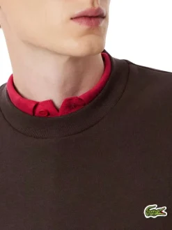 Sweat en coton mélangé marron avec un col rond et des manches longues