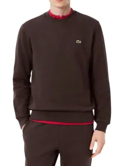 Sweat en coton mélangé marron avec un col rond et des manches longues