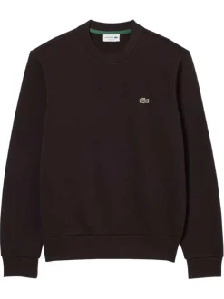 Sweat en coton mélangé marron à coupe ajustée pourvu d'un col rond