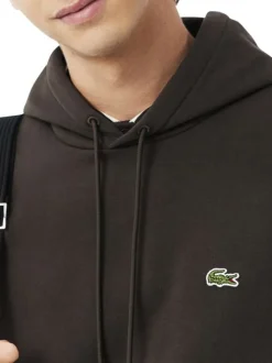 Sweat en coton mélangé marron uni à coupe droite avec un col à capuche