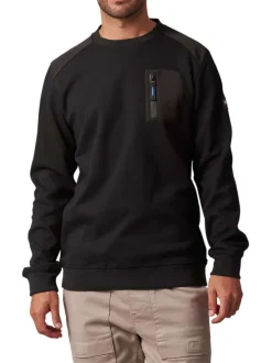 Sweat en coton mélangé noir bi-matière avec un col rond et une poche