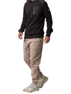 Sweat en coton mélangé noir bi-matière avec un col rond et une poche