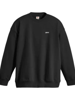 Sweat en coton mélangé noir uni avec nom de la marque brodé en blanc