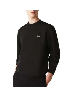 Sweat en coton mélangé noir uni avec une coupe droite et un col rond