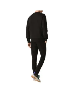 Sweat en coton mélangé noir uni avec une coupe droite et un col rond