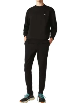 Sweat en coton mélangé noir uni avec une coupe droite et un col rond