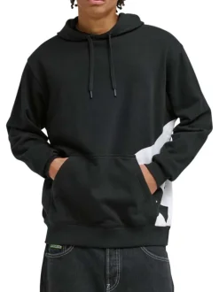 Sweat en coton mélangé noir uni à capuche avec une coupe droite