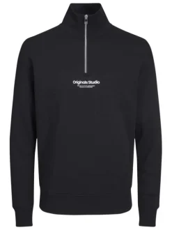 Sweat en coton mélangé noir uni coupe droite avec un col montant