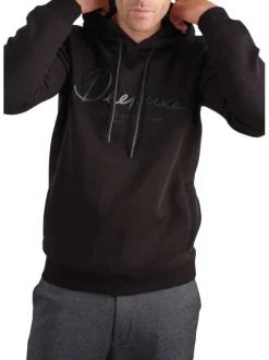 Sweat en coton mélangé noir uni à coupe droite et col à capuche