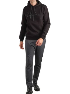 Sweat en coton mélangé noir uni à coupe droite et col à capuche