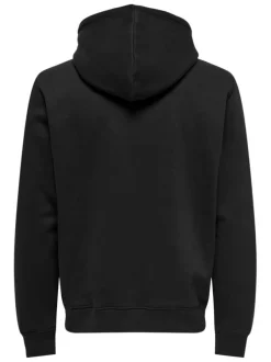 Sweat en coton mélangé noir uni à coupe droite et col à capuche avec cordon
