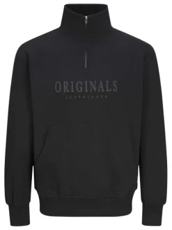 Sweat en coton mélangé noir uni à coupe droite et à col montant zippé