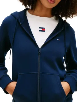 Sweat en coton mélangé nuit uni avec une coupe droite et un col à capuche