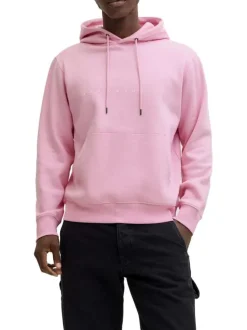 Sweat en coton mélangé rose à coupe droite pourvu d'un col à capuche