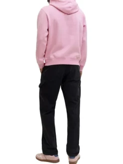 Sweat en coton mélangé rose à coupe droite pourvu d'un col à capuche