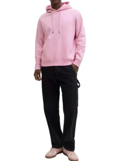Sweat en coton mélangé rose à coupe droite pourvu d'un col à capuche