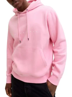 Sweat en coton mélangé rose à coupe droite pourvu d'un col à capuche