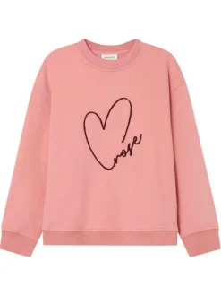 Sweat en coton mélangé rose imprimé avec une coupe ample et un col rond