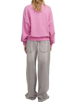 Sweat en coton mélangé rose imprimé à manches oversizes et à coupe droite