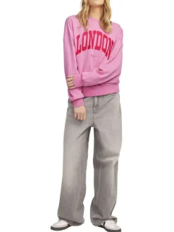 Sweat en coton mélangé rose imprimé à manches oversizes et à coupe droite
