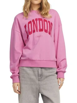 Sweat en coton mélangé rose imprimé à manches oversizes et à coupe droite
