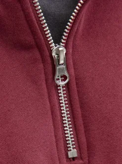 Sweat en coton mélangé rouge uni avec une coupe droite et un col camionneur