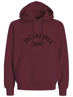 Sweat en coton mélangé rouge uni avec une coupe droite et un col à capuche