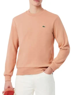 Sweat en coton mélangé saumon uni avec une coupe droite et logo iconique