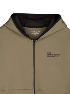 Sweat en coton mélangé taupe à coupe droite pourvu d'un col à capuche
