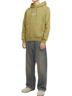 Sweat en coton mélangé tilleul uni avec une coupe droite et une poche kangourou