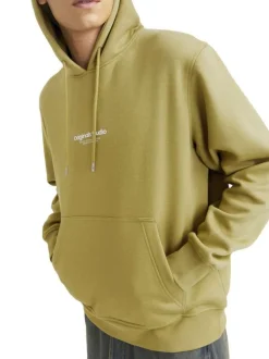 Sweat en coton mélangé tilleul uni avec une coupe droite et une poche kangourou