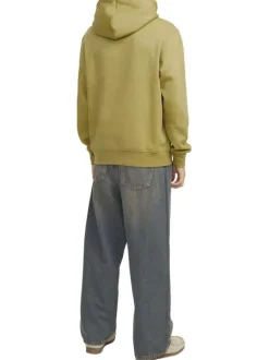 Sweat en coton mélangé tilleul uni avec une coupe droite et une poche kangourou