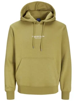 Sweat en coton mélangé tilleul uni avec une coupe droite et une poche kangourou