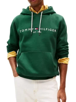 Sweat en coton mélangé vert avec une coupe droite et un col à capuche