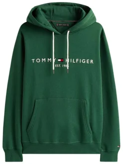 Sweat en coton mélangé vert avec une coupe droite et un col à capuche