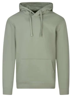 Sweat en coton mélangé vert uni avec une coupe droite et une capuche