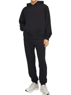Sweat en coton noir à coupe droite pourvu d'un col à capuche