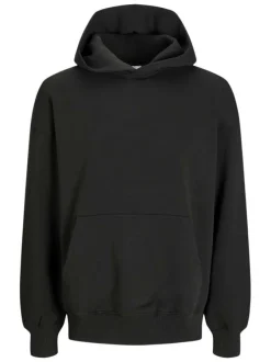 Sweat en coton noir à coupe droite pourvu d'un col à capuche