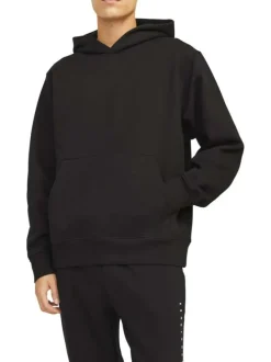 Sweat en coton noir à coupe droite pourvu d'un col à capuche