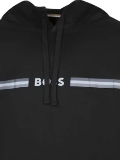 Sweat en coton noir uni avec une coupe droite et un col à capuche
