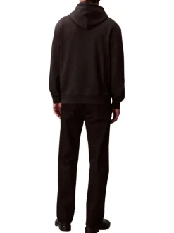 Sweat en coton noir uni avec une coupe droite et une capuche