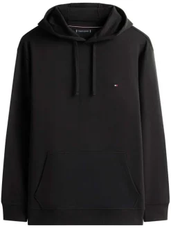 Sweat en coton noir uni avec une coupe droite et une poche kangourou