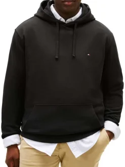 Sweat en coton noir uni avec une coupe droite et une poche kangourou
