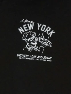 Sweat en coton noir uni coupe droite avec un col à capuche et imprimé pizzaiolo