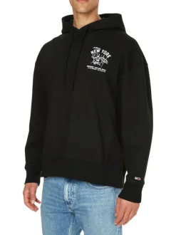 Sweat en coton noir uni coupe droite avec un col à capuche et imprimé pizzaiolo