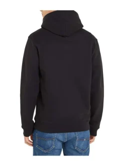 Sweat en coton noir uni coupe droite avec un col à capuche et étiquette