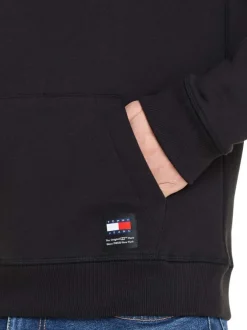 Sweat en coton noir uni coupe droite avec un col à capuche et étiquette