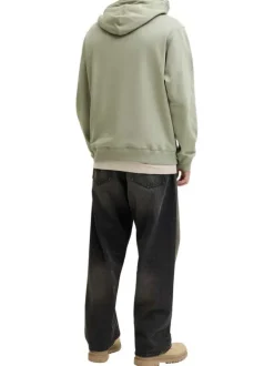 Sweat en coton olive à coupe droite pourvu d'un col à capuche